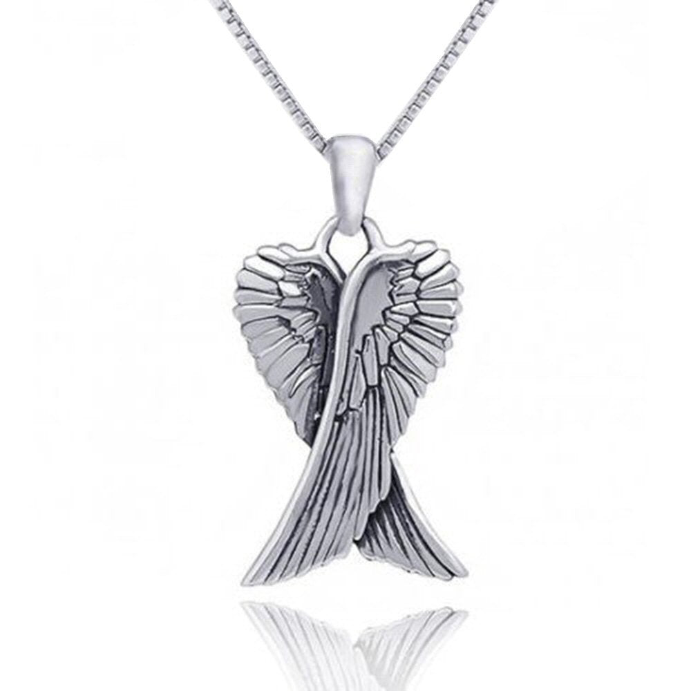 Guardian Angel Double Wing Silver Pendant Necklace (MEDIUM) for Women/Men/Unisex On 16, 18 or 20 Inch Chain - 925 Sterling Silver Size: 16mm W X 31mm H - Weight: 3.06 Grams
