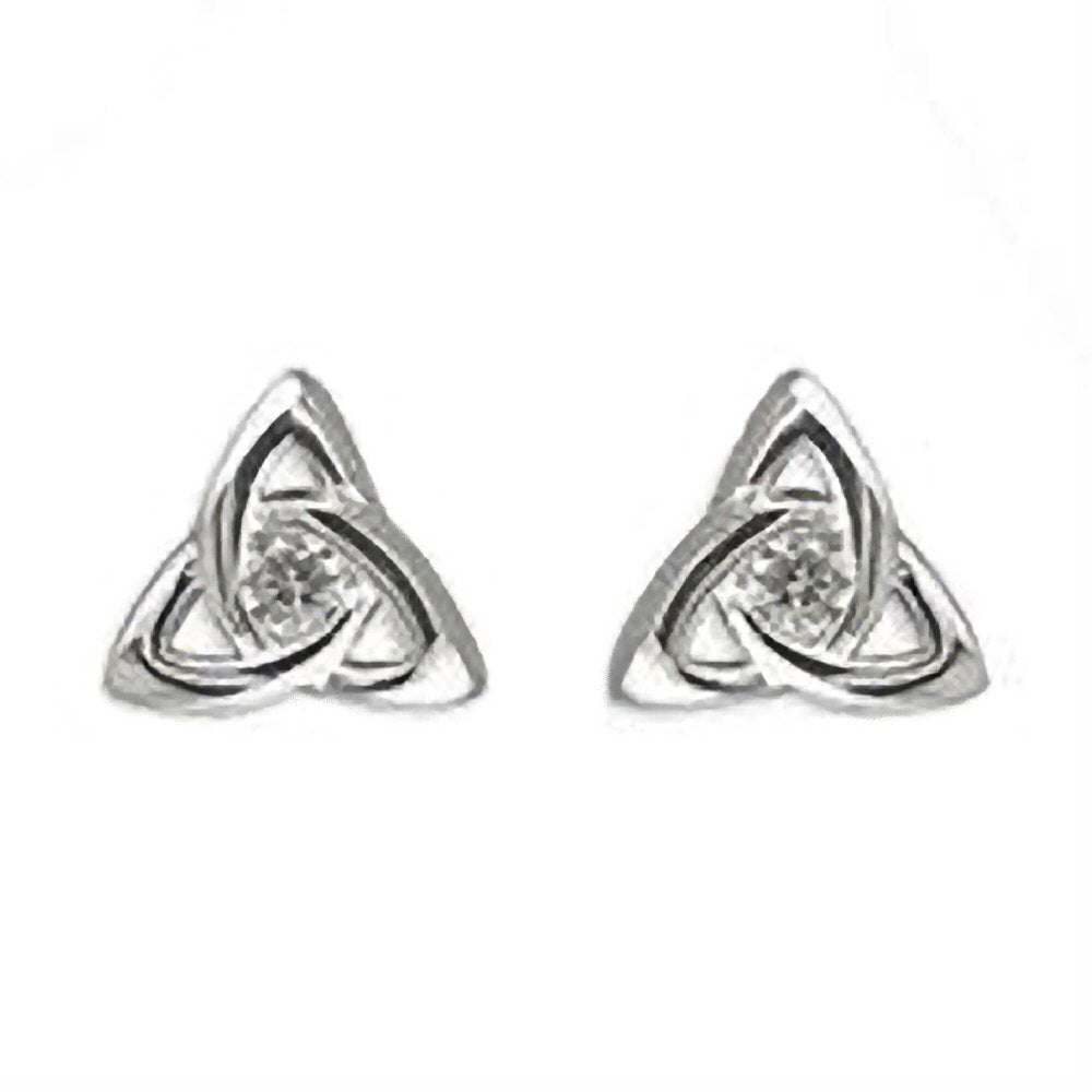 Irish Celtic Knot CZ Sterling Silver Stud Earrings/Ear Studs - Unusual Irish Jewellery