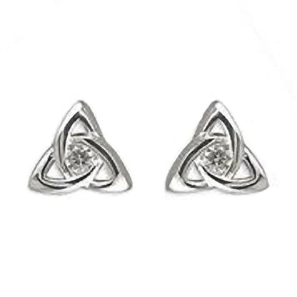 Irish Celtic Knot CZ Sterling Silver Stud Earrings/Ear Studs - Unusual Irish Jewellery