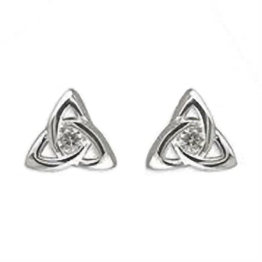 Irish Celtic Knot CZ Sterling Silver Stud Earrings/Ear Studs - Unusual Irish Jewellery