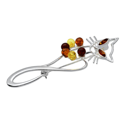 Animal Themed Amber Brooch Pin/Clip for Women - 925 Sterling Silver 