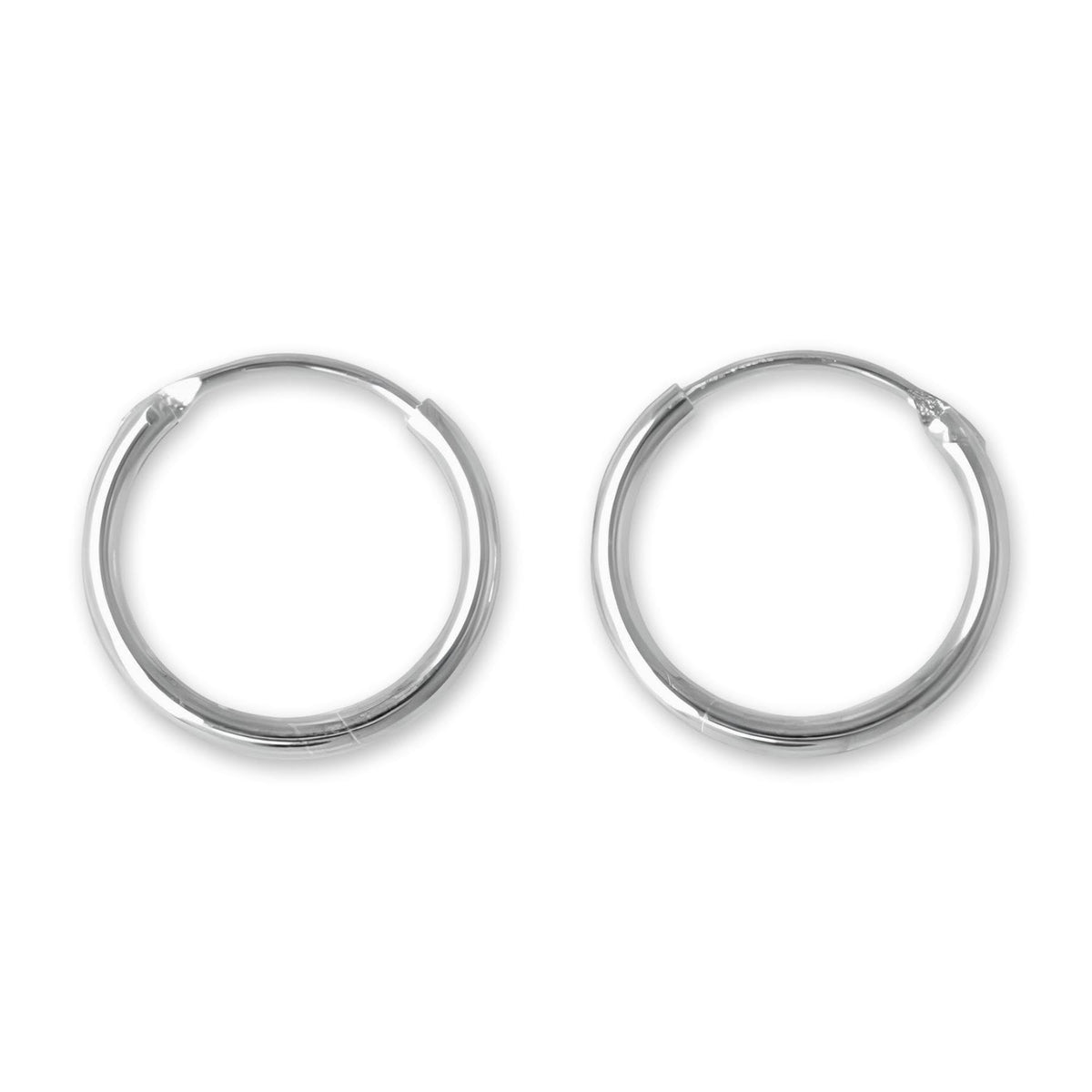 12MM Sterling Silver Fine Circle Round Endless Top-Hinged Hoops - Polished Round Hoop Sleeper Earrings for Women/Teenagers/Girls - 925 Sterling Silver