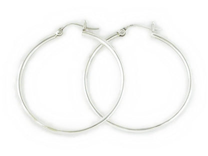 Sterling Silver Polished Round Tube Creole Hoop Earrings with Snapdown Posts - 2MM Thickness - 18mm, 22mm, 25mm, 30mm, 40mm, 50mm, 60mm, 65mm, 70mm, 80mm, 90mm & 100mm
