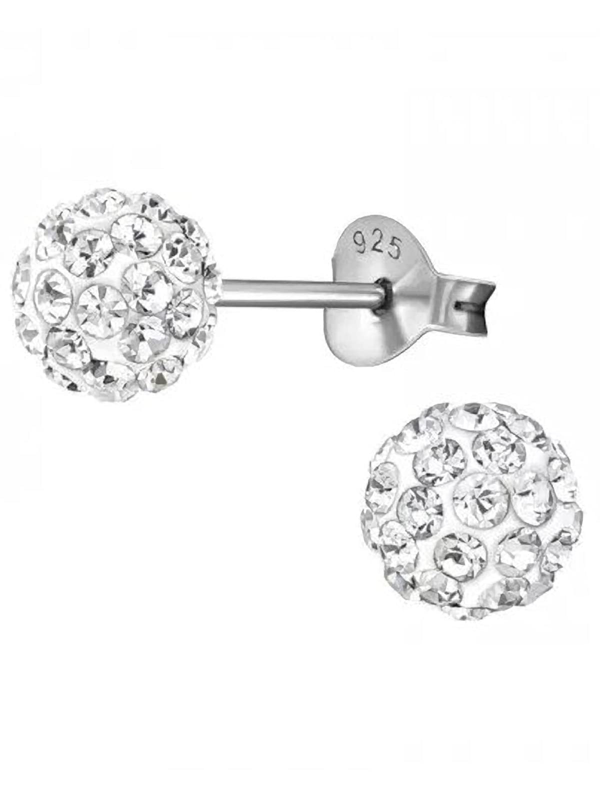 5MM Bling WHITE Disco Ball Shamballa Style Sterling Silver Stud Earrings - Austrian Crystal Earrings
