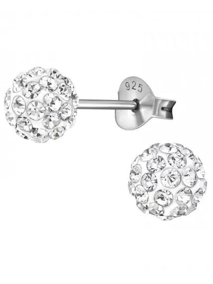 5MM Bling WHITE Disco Ball Shamballa Style Sterling Silver Stud Earrings - Austrian Crystal Earrings