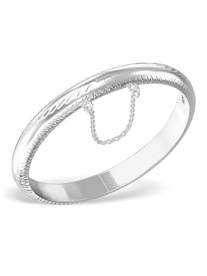 Diamond Cut Engraved/Etched Pattern Hinged Bangle Bracelet With Safety Chain for Baby/Chil 