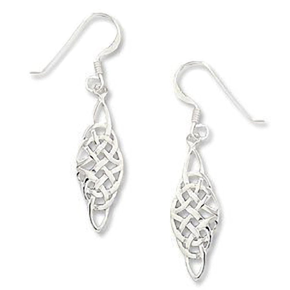 Large Celtic Sterling Silver Dangly Drop Hook Earrings - Unusual Celtic Knot Design - Long Dangly Silver Earrings