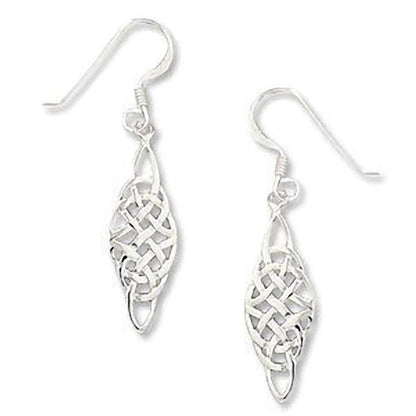 Large Celtic Sterling Silver Dangly Drop Hook Earrings - Unusual Celtic Knot Design - Long Dangly Silver Earrings