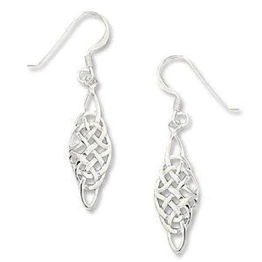 Large Celtic Sterling Silver Dangly Drop Hook Earrings - Unusual Celtic Knot Design - Long Dangly Silver Earrings