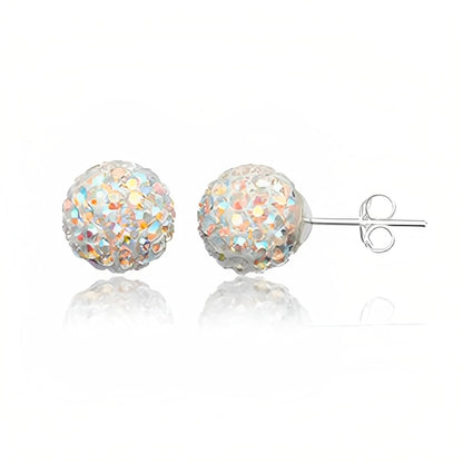 8MM WOMENS Sparkly Disco Ball Sterling Silver Stud Earrings 