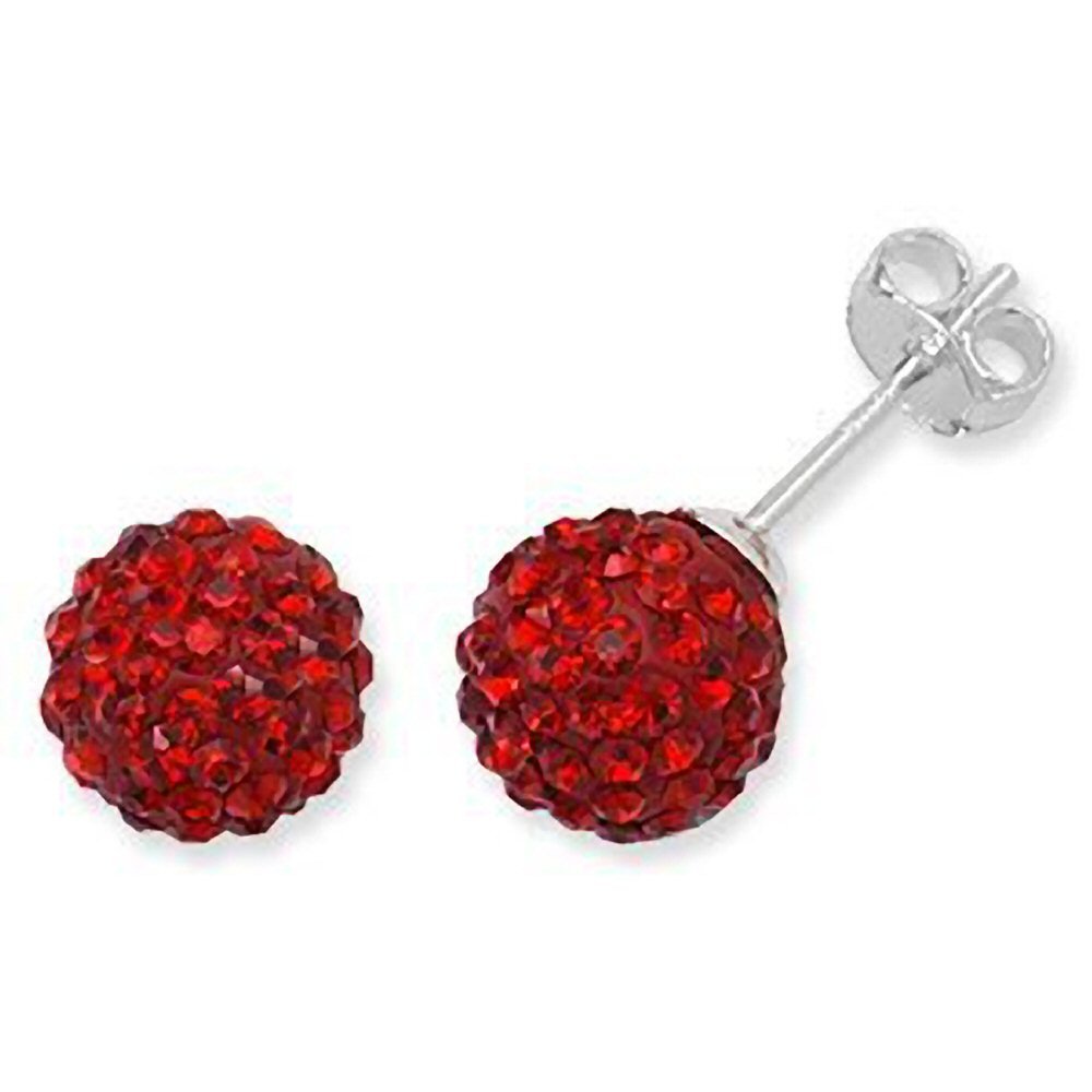 8MM WOMENS Red Austrian Crystal Sparkly Pave Glitter/ Sparkly Pave Glitter/Disco Ball Stud Earrings/Ear Studs for Women Ladies Girls