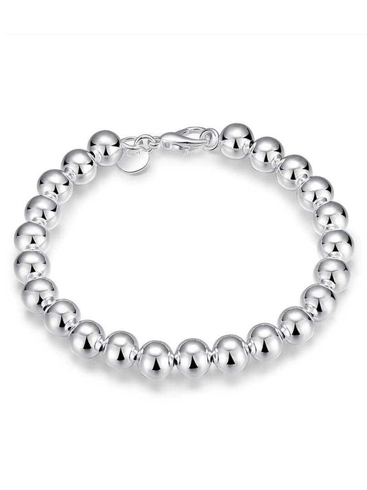 8MM 10MM Bead/Ball Bracelet for Women/Ladies/Girls - 925 Sterling Silver Plated - 7.5" Inc ##7-5mm-solid
