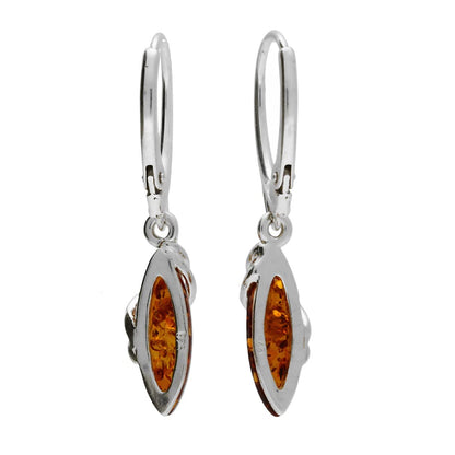 Enwrapped Teardrop Baltic Honey Orange Amber Lever Back Sterling Silver Dangly/Dangle Drop Earrings for Women Ladies Girls - Fancy Art Deco Earrings. 070346