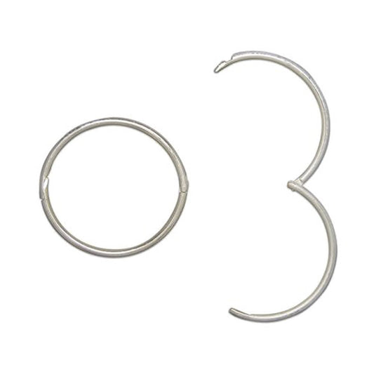 16MM Sterling Silver Round Hoop Earrings for Women Ladies Girls - Solid 925 Sterling Silver - Plain & Simple Polished Fine Circle Endless Half-Hinged Hoops