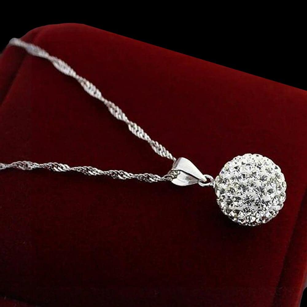 Shamballa Disco Ball Sterling Silver Pendant Necklace - 10MM Sparkly Austrian Crystals