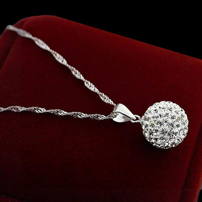 Shamballa Disco Ball Sterling Silver Pendant Necklace - 10MM Sparkly Austrian Crystals