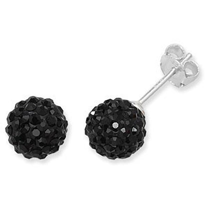 10MM BLACK Disco Ball Bling Style Sterling Silver Stud Earrings - Austrian Crystal Austrian Crystal Earrings