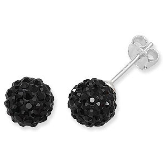 10MM BLACK Disco Ball Bling Style Sterling Silver Stud Earrings - Austrian Crystal Austrian Crystal Earrings