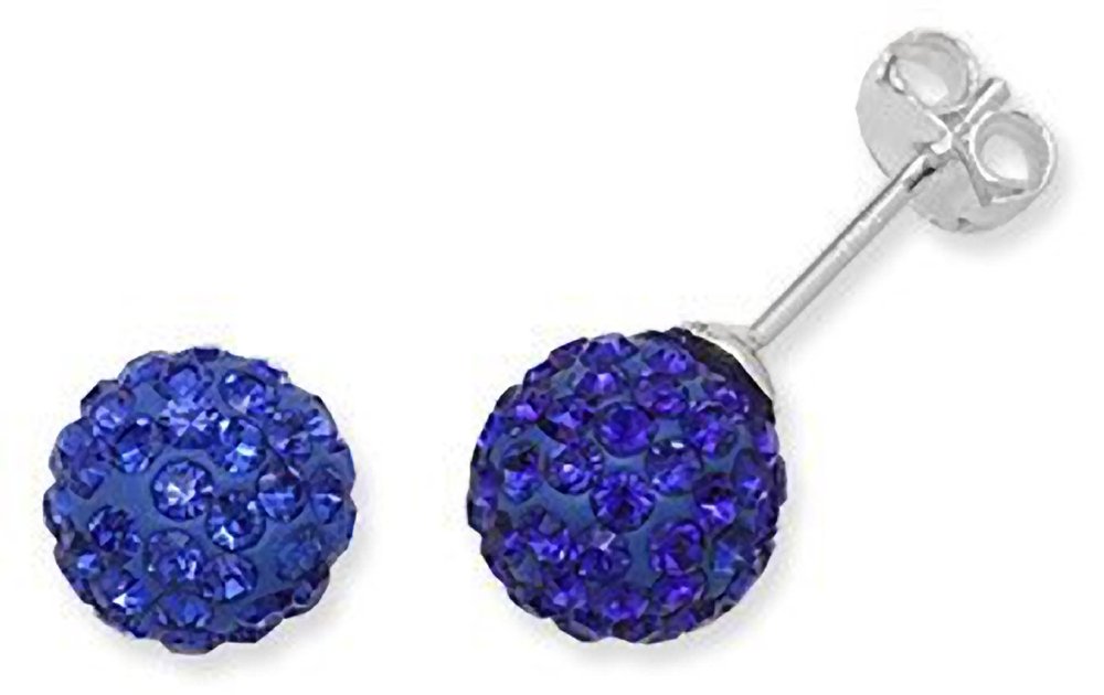 8MM WOMENS Blue Austrian Crystal Sparkly Pave Glitter/ Sparkly Pave Glitter/Disco Ball Stud Earrings/Ear Studs for Women Ladies Girls