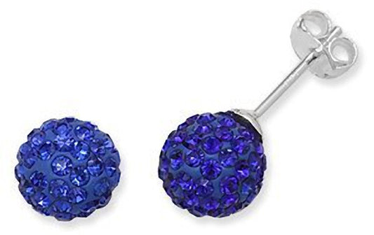 8MM WOMENS Blue Austrian Crystal Sparkly Pave Glitter/ Sparkly Pave Glitter/Disco Ball Stud Earrings/Ear Studs for Women Ladies Girls