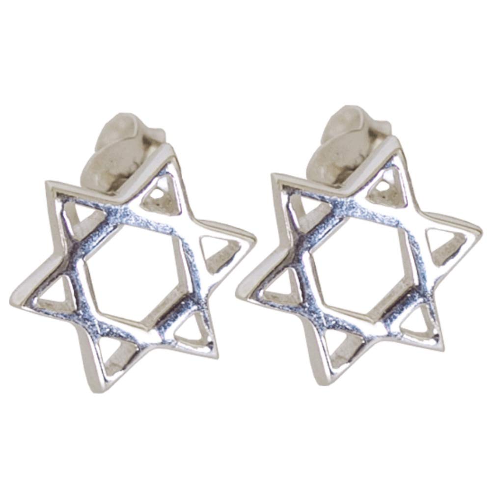 Star of David Sterling Silver Stud Earrings - Great Detailed Star Ear Studs