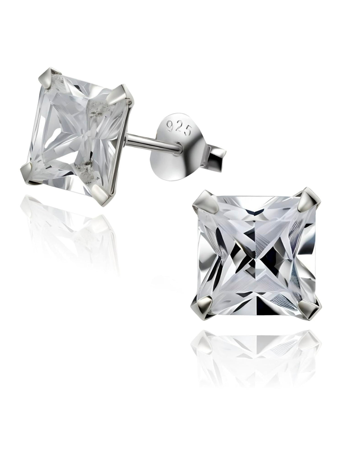 MENS Princess Cut/Square Simulated Diamond Cubic Zirconia (CZ) Sterling Silver Stud Earrin 