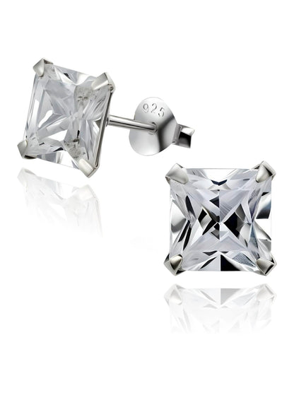 MENS Princess Cut/Square Simulated Diamond Cubic Zirconia (CZ) Sterling Silver Stud Earrin 