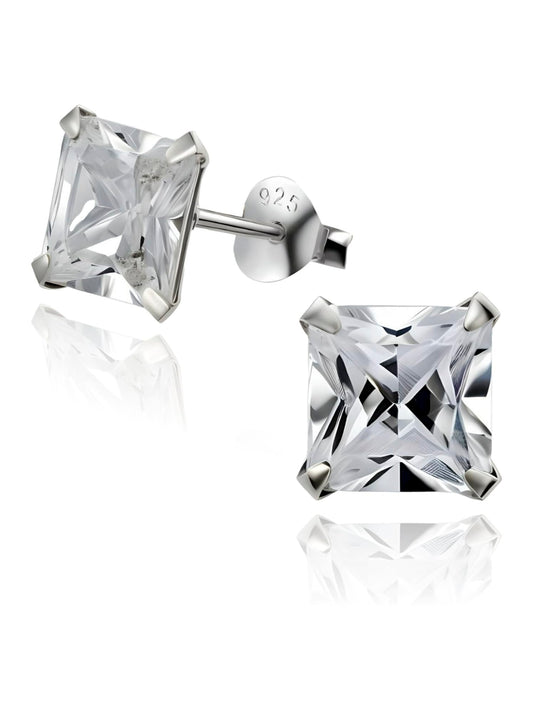WOMENS Princess Cut/Square Simulated Diamond Cubic Zirconia (CZ) Sterling Silver Stud Earr ##8mm