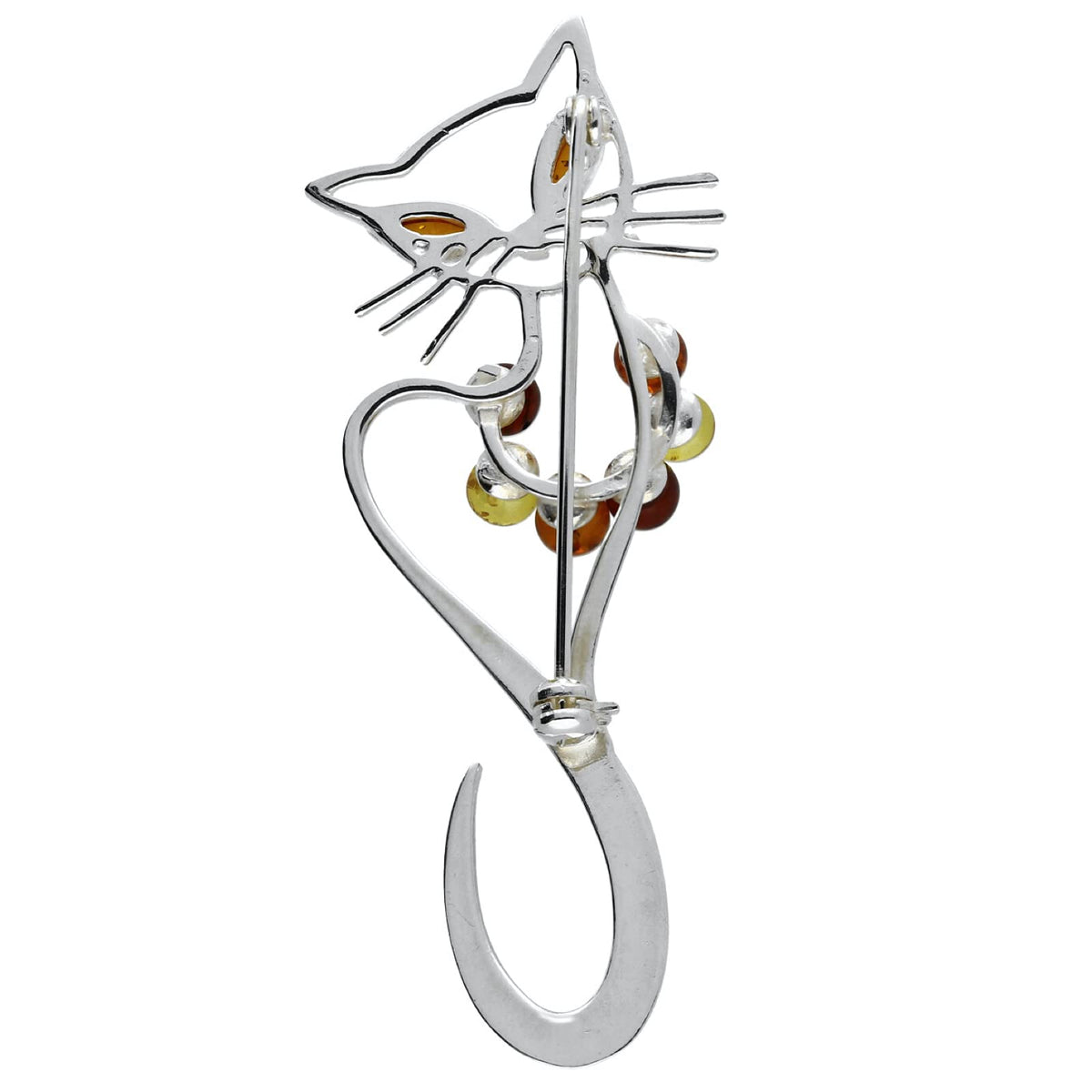 Animal Themed Amber Brooch Pin/Clip for Women - 925 Sterling Silver 