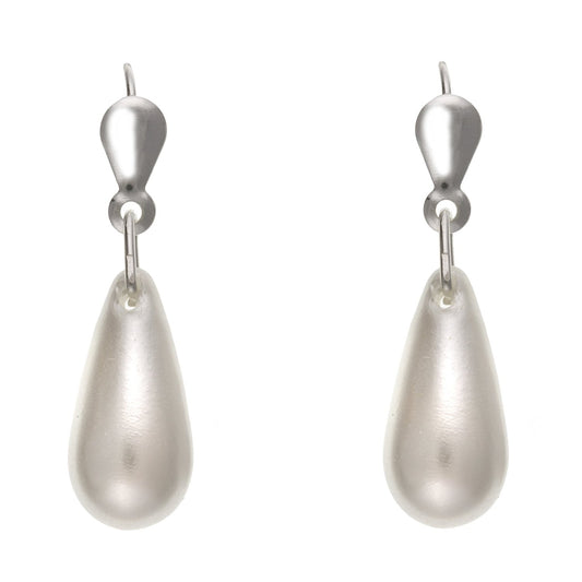White Simulated/Faux Pearl Teardrop Dangle/Dangly Drop Earrings for Women Ladies Girls - 6mm X 26mm - 925 Sterling Silver