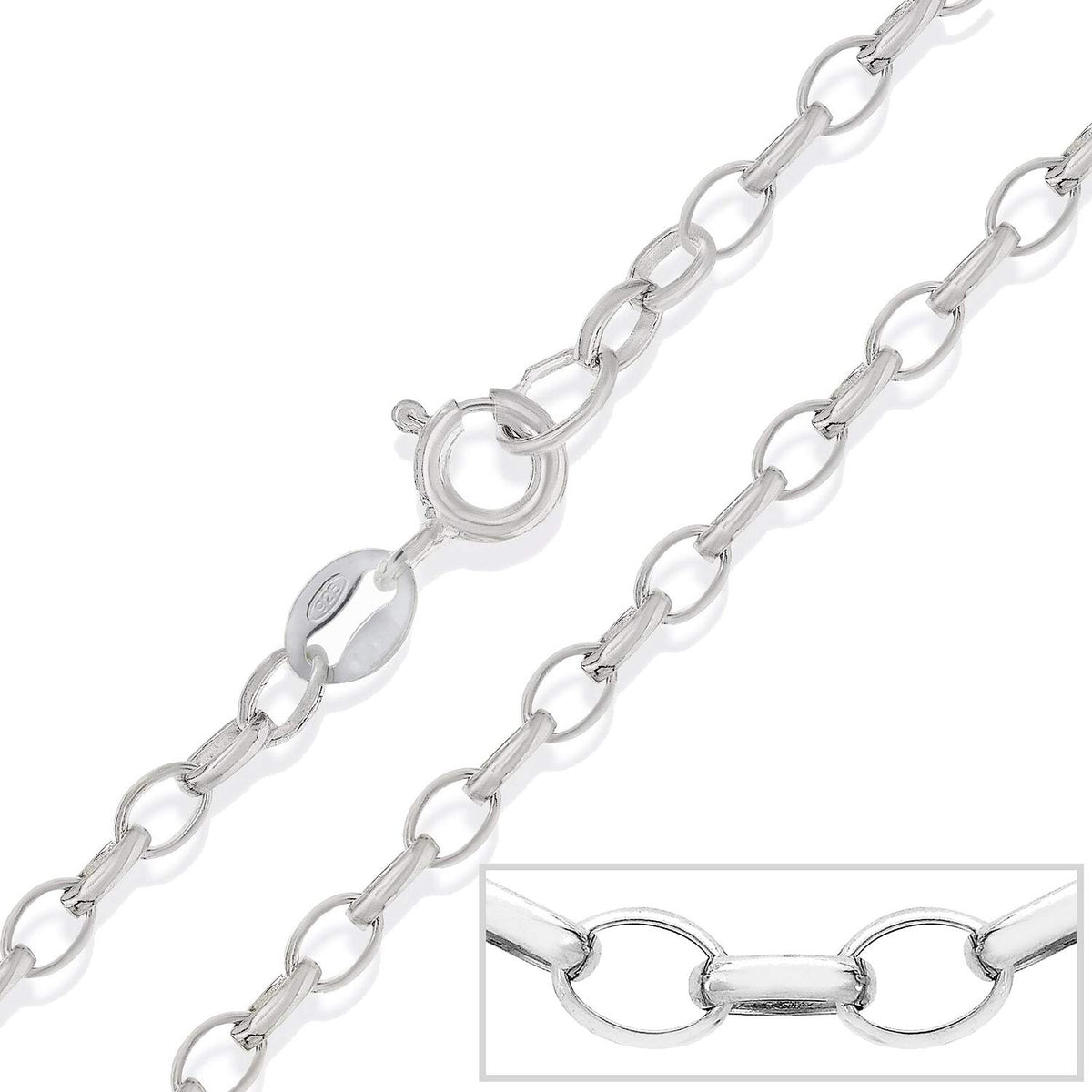 925 Sterling Silver 3MM Thick Oval Link Belcher/Rolo Chain Necklace for MEN Unisex - 18" 20" 22" 24" 26" Inch - Silver Chain Necklace