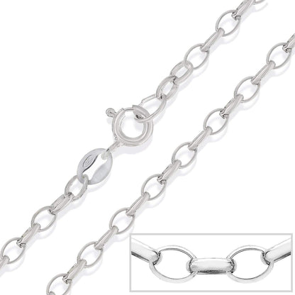 925 Sterling Silver 3MM Thick Oval Link Belcher/Rolo Chain Necklace for MEN Unisex - 18" 20" 22" 24" 26" Inch - Silver Chain Necklace