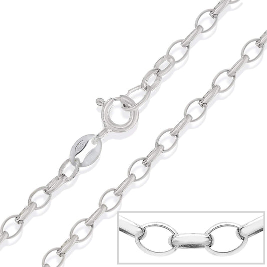925 Sterling Silver 3MM Thick Oval Link Belcher/Rolo Chain Necklace for MEN Unisex - 18" 20" 22" 24" 26" Inch - Silver Chain Necklace