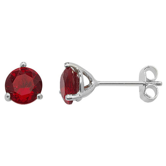 5MM CZ Round Cut Birthstone Stud Earrings - 925 Sterling Silver ##01-january-red-garnet