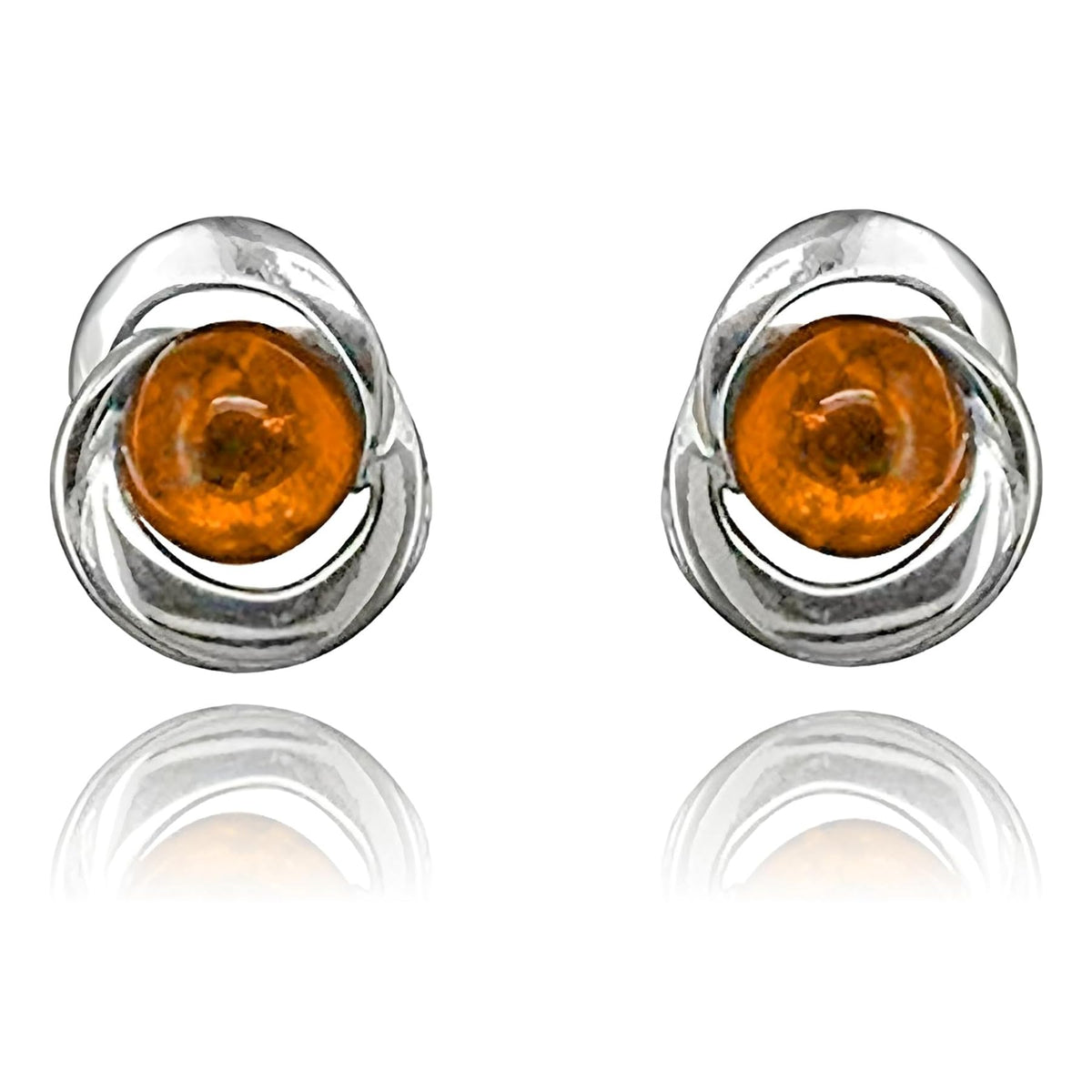 Honey Cognac Orange Amber Sterling Silver Stud Earrings/Ear Studs for Women Ladies Girls - 