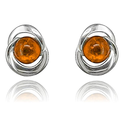 Honey Cognac Orange Amber Sterling Silver Stud Earrings/Ear Studs for Women Ladies Girls - 