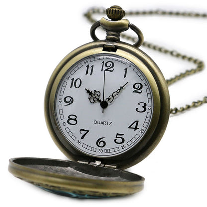 DR WHO Luminous Blue Gallifrey Timelord Seal Bronze Effect Retro/Vintage Case Full Hunter Mens/Boys Quartz Pocket Watch Necklace - On 32" Inch / 80cm Chain