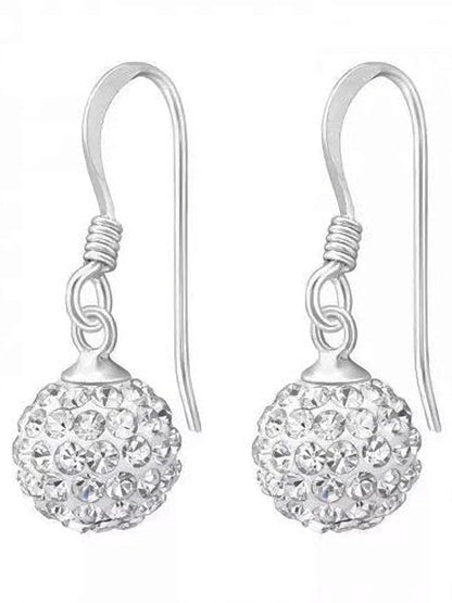 Bling 10MM WHITE Disco Ball Shamballa Style Sterling Silver Dangly Drop Hook Earrings - Austrian Crystal Earrings