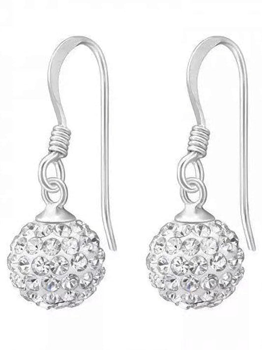 Bling 10MM WHITE Disco Ball Shamballa Style Sterling Silver Dangly Drop Hook Earrings - Austrian Crystal Earrings