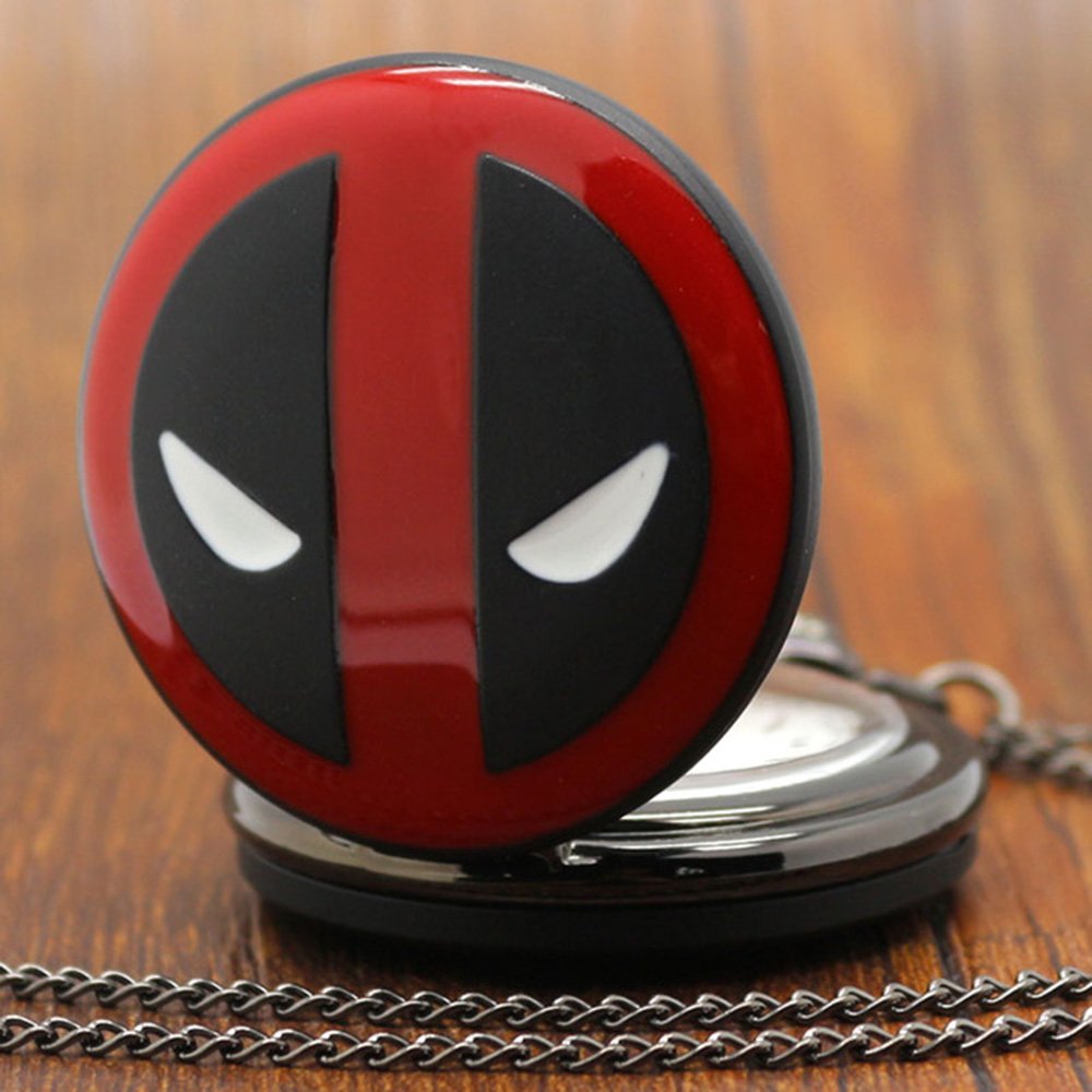 Deadpool Red & Black Finished Case Men's Quartz Pocket Watch Necklace - On 32" Inch / 80cm Chain