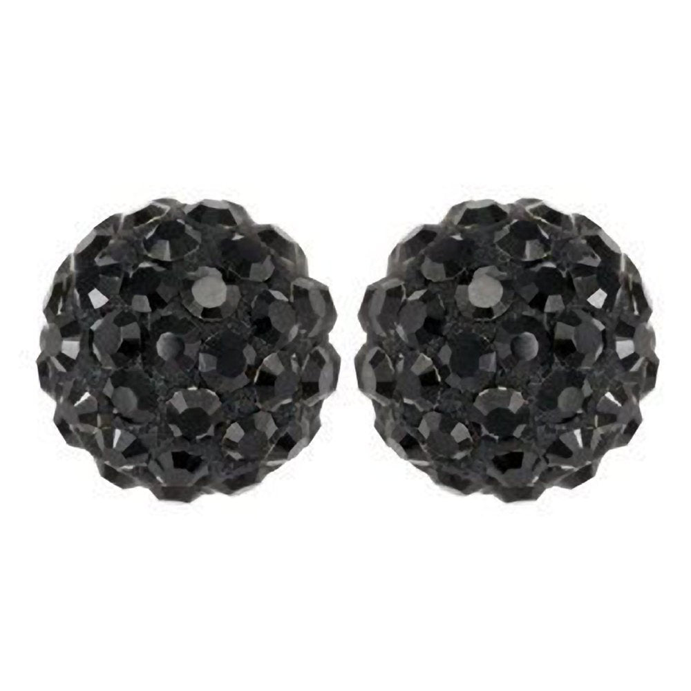 8MM Sparkly BLACK Disco Ball Shamballa Style Sterling Silver Stud Earrings - Austrian Crystal Earrings