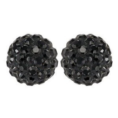 8MM Sparkly BLACK Disco Ball Shamballa Style Sterling Silver Stud Earrings - Austrian Crystal Earrings