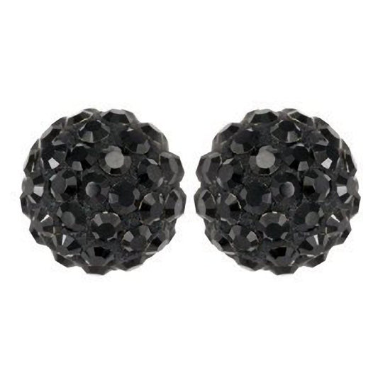8MM Sparkly BLACK Disco Ball Shamballa Style Sterling Silver Stud Earrings - Austrian Crystal Earrings