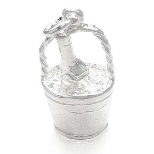 Champagne Bottle & Bucket Traditional Link Charm - 925 Sterling Silver - For European Style Charm Bracelets. BU2141ID