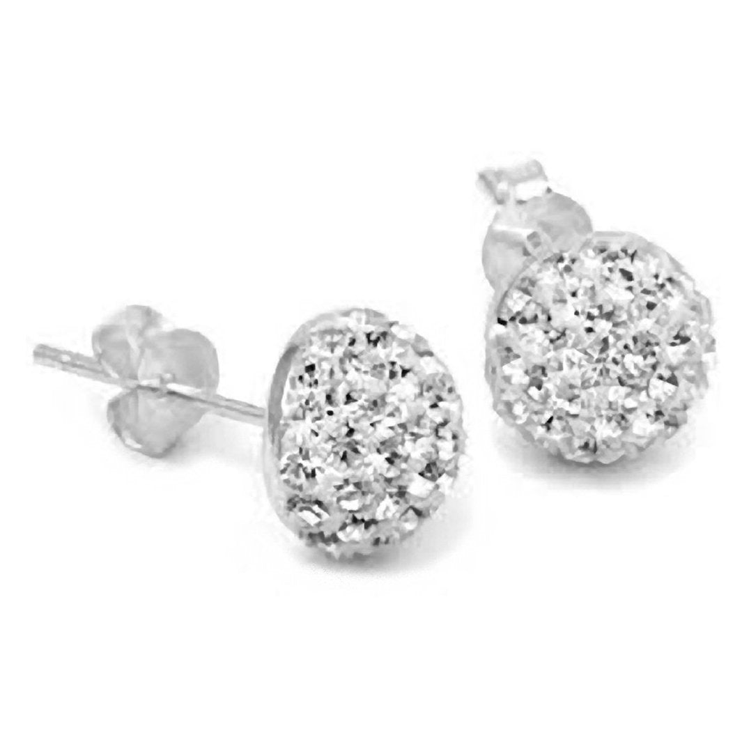6MM Bling WHITE Half Disco Ball Sterling Silver Stud Earrings - Austrian Crystal Studs