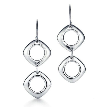 Cushion Style Dangly Drop Hook Earrings - Sterling Silver Plated - Designer Inspired