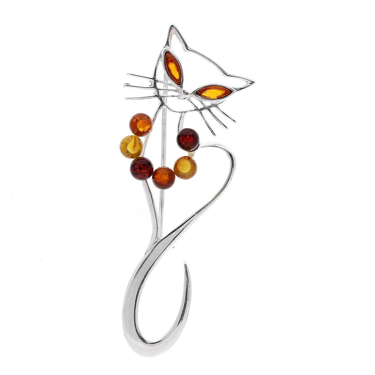 Animal Themed Amber Brooch Pin/Clip for Women - 925 Sterling Silver 