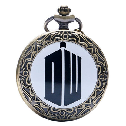 DR WHO Logo & Decorative Gallifrey Timelord Seal Bronze Effect Retro Case Full Hunter Mens/Boys Quartz Pocket Watch Necklace - On 32" Inch/ 80cm Chain
