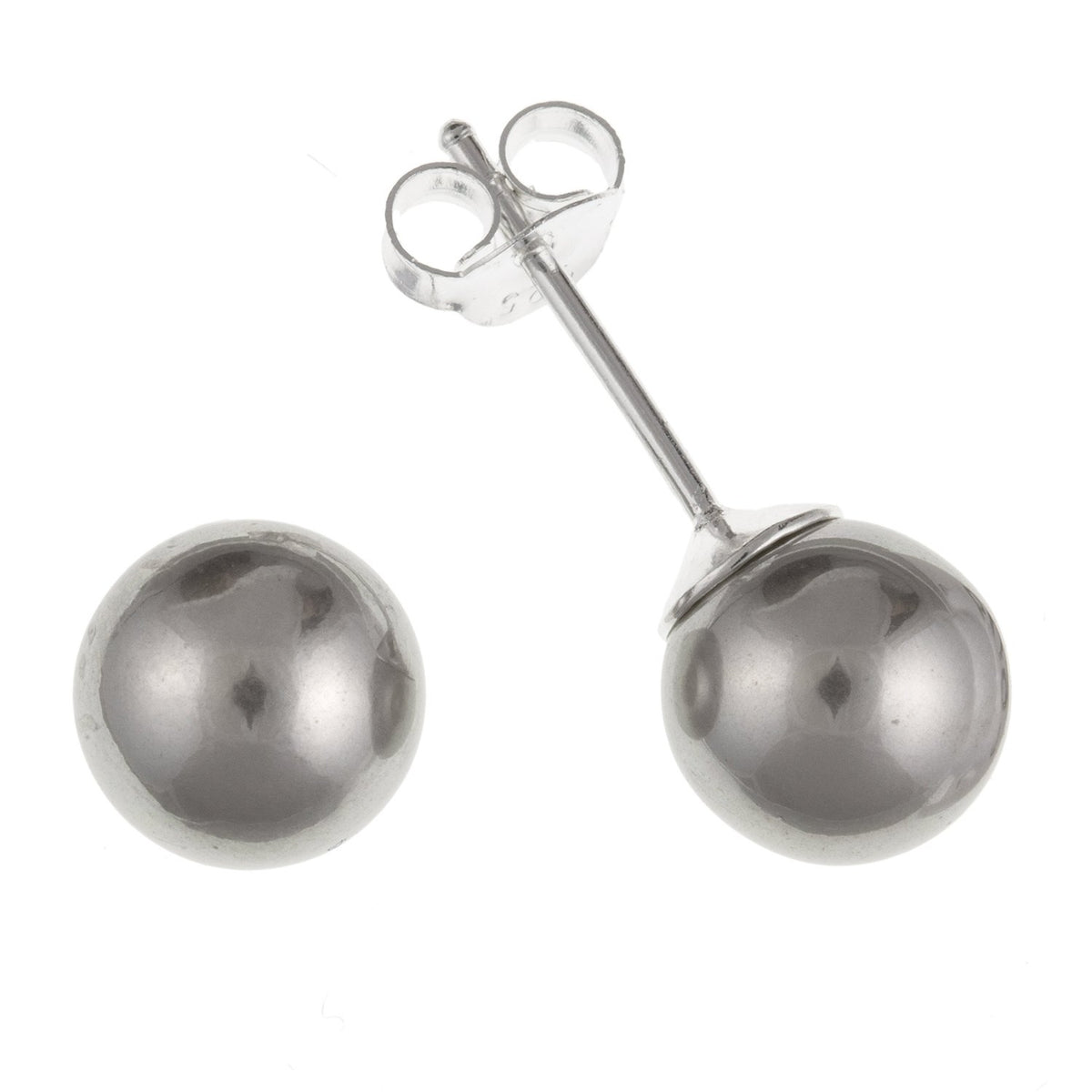 7MM Grey Simulated/Faux Pearl Stud Earrings/Ear Studs for Women/Teenage/Girls - 925 Sterling Silver - Small & Discreet