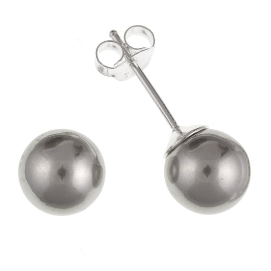 7MM Grey Simulated/Faux Pearl Stud Earrings/Ear Studs for Women/Teenage/Girls - 925 Sterling Silver - Small & Discreet